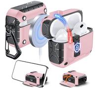 Anqrp MagArmor Auto-Open for AirPods Pro 3rd Gen Case with Built-in Magnets, [One-Press Auto-Open] [Compatible with Mag-Safe Charging], Full-Body MIL-Grade Protective with Air-AL Carabiner Pink
