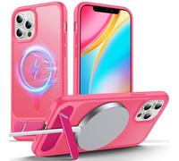 Anqrp Magnetic Case for iPhone 12/12 Pro, Innovative Invisible Stand, [Compatible with Mag-Safe], Military Drop Shockproof Translucent Matte Phone Case Cover for iPhone 12/12 Pro 6.1" Hot Pink