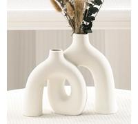 Anquephd Ceramic Vase, Nordic Modern Boho Style Decorative Ceramic Aesthetic Flower Vase for Home Decor (White)