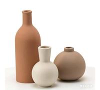 Anquephd Multicolor Ceramic Vase Set of 3 - Modern Pottery Vases for Home Decor, Farmhouse Style Flower Vases in Brown, White & Beige (Small, Medium, Large) - Perfect for Pampas Grass, Dried Flowers