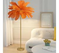 ANram Feather Floor Lamp, Natural Ostrich Feather Decor, Golden Body, 3-Color Dimmable LED