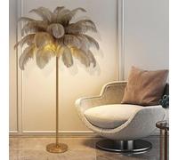 ANram Feather Floor Lamp, Natural Ostrich Feather Lamps Gold Floor Lamp, Modern Feather Standing Light with Elegant Lampshade, Tall Feather Lamp for Bedroom Living Room Office
