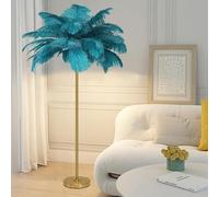 ANram Feather Floor Lamp, Natural Ostrich Feather Standing Lamp, Simple Bedroom and Living Room Decor Lamp, Golden Lamp Body, 3-Color Dimmable with G4 LED Bulb