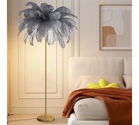ANram Floor lamp with G4-LED Bulb,Ostrich Feather Lamp with 48 Feathers Lampshade Gold Standing LampSuitable for Living Rooms Girl Bedroom Tall Corner Reading lamp