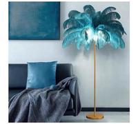 ANram Floor lamp with G4-LED Bulb,Ostrich Feather Lamp with 48 Feathers Lampshade Gold Standing LampSuitable for Living Rooms Girl Bedroom Tall Corner Reading lamp
