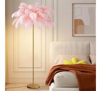 ANram Floor lamp with G4-LED Bulb,Ostrich Feather Lamp with 48 Feathers Lampshade Gold Standing LampSuitable for Living Rooms Girl Bedroom Tall Corner Reading lamp
