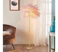 ANram Modern Feather Floor Lamp, Natural Ostrich Feather Floor Lamp with Gold Finish, Modern Atmosphere Floor Lamps for Living Room,Home Decoration