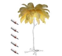 ANram Ostrich Feather Floor Lamp, Silver Resin Base, 3 Colours Dimmable, LED E14 Bulb, Foot Switch,Golden,60x55cm/24x22in (desk lamp)