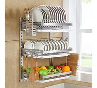 ANram Wall-mounted Dish Drying Rack Display, Adjustable Large 3 Tier Dish Drainer for Storage Kitchen Counter Organization, 304 Stainless Steel