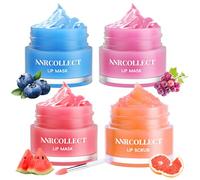 ANRCOLLECT Lip Mask & Lip Scrub, Lip Sleeping Masks & Lip Scrub Exfoliator, Moisturizing Lip Balm Set for Dry Chapped Peeling Cracked Lips, Fine Line & Wrinkle, 4Pack, 0.35 OZ/Each