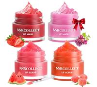 ANRCOLLECT Lip Mask & Lip Scrub Set, 4 Pack | Overnight Treatment Lip Care Kits with Lip Scrub & Sleeping Lip Balm, Exfoliate & Moisturize, For Dry Chapped Cracked Lips