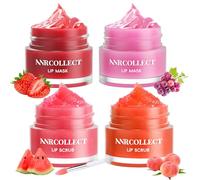 ANRCOLLECT Lip Sleeping Mask Set - Overnight Treatment Lip Care Kits with Lip Scrub & Sleeping Lip Balm, Exfoliate & Moisturize, For Dry Chapped Cracked Lips, Intense Hydration Lip Kits, 4 Pack