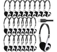 Anrgterg 24 Pack Type C Classroom Headphones Bulk for Kids Durable Wired Over Ear School Headsets with Microphone, Hearing Protection for iPad, Tablets, School Students, Online Learning