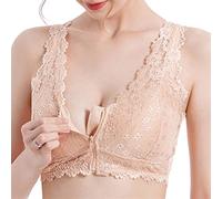 ANRIO Women Front Zipper Bras Mastectomy Special Bra Lingerie Full Coverage Post Surgery Lace Tank Bra With Pocket (Color : Beige, Size : L/Large)