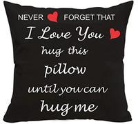 Anrkets Two Sided Printing Lover Pillow Cover I Love You Hug This Pillow Until You Can Hug Me, Valentine's Day Birthday Gifts for Girlfriend Cotton Linen Square Decorative Waist Pillowcase 18"x 18"