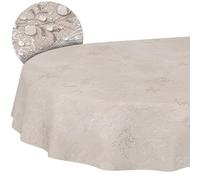 ANRO Japondi Oval Tablecloth Beige Cotton Polyester Washable Easy Care Tablecloth 180 x 140 cm (Oval) Classic Modern Tropical Leaves Stain Resistant