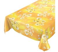 ANRO Oilcloth Tablecloth Oilcloth Tablecloth Tablecloth Camomile Yellow Flowers Sun 160 x 140 cm Cut Edge 160 x 140 cm