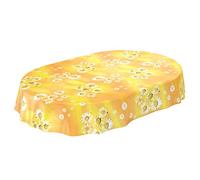 ANRO Oilcloth Tablecloth Oilcloth Tablecloth Tablecloth Camomile Yellow Flowers Sun Oval 180 x 140 cm Cut Edge 140 x 180 cm