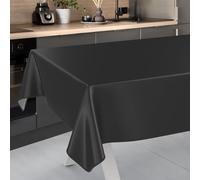 ANRO Oilcloth Tablecloth, Washable, Oilcloth, Garden Tablecloth, Outdoor, Indoor, 220 x 140 cm with Hem, Black