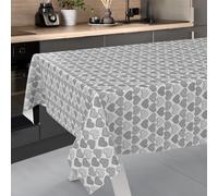 ANRO Oilcloth Tablecloth, Washable, Oilcloth, Garden Tablecloth, Outdoor, Indoor, 240 x 140 cm, Cut Edge, Heart, Grey