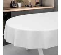 ANRO Oilcloth Tablecloth Washable Oilcloth Garden Tablecloth Outdoor Indoor Oval 160 x 140 cm Cut Edge White