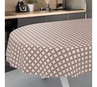 ANRO Oilcloth Tablecloth, Washable, Oilcloth, Garden Tablecloth, Outdoor, Indoor, Oval, 200 x 140 cm, Cut Edge, Checked Beige