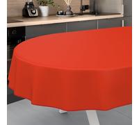 ANRO Oilcloth Tablecloth, Washable, Oilcloth, Garden Tablecloth, Outdoor, Indoor, Oval, 200 x 140 cm with Hem, Red
