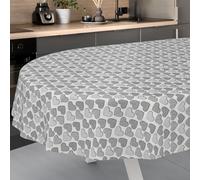 ANRO Oilcloth Tablecloth, Washable, Oilcloth, Garden Tablecloth, Outdoor, Indoor, Oval, 220 x 140 cm, Cut Edge, Heart, Grey