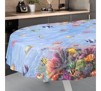 ANRO Oilcloth Tablecloth, Washable, Oilcloth, Garden Tablecloth, Outdoor, Indoor, Oval, 240 x 140 cm, Cut Edge, Aquarium