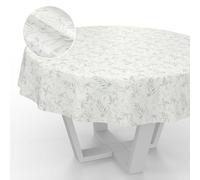 ANRO Oilcloth Tablecloth, Washable, Oilcloth, Garden Tablecloth, Outdoor, Indoor, Round, 140 cm, Cut Edge, Leaves, Grey