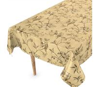 ANRO Oilcloth Tablecloth Washable Wax Tablecloth Plastic Tablecloth Sold by the Metre Elegant Shiny Square Round Oval 240 x 140 cm Cut Edge Pions Gold