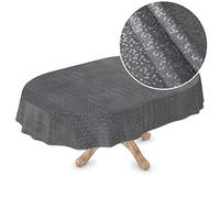 ANRO Premium Oilcloth Tablecloth Vinyl Oilcloth Washable Oval 260 x 150 cm Dots Anthracite Elegant Wipe Clean