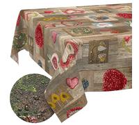 ANRO Tablecloth Washable Hearts Rectangular 140 x 100 cm - Water-Repellent Indoor Outdoor Lotus Effect Cut Edge
