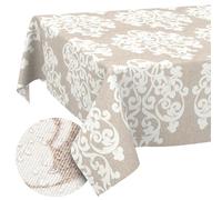 ANRO Washable Damask Rectangular Tablecloth 350 x 140 cm - Water-Repellent Indoor Outdoor Lotus Effect Cut Edge
