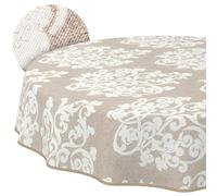 ANRO Washable Damask Round Tablecloth 140 cm - Water Resistant Indoor Outdoor Lotus Effect with Hem