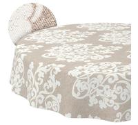 ANRO Washable Damask Tablecloth Round 120 cm - Water Resistant Indoor Outdoor Lotus Effect Cut Edge