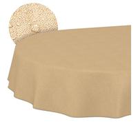 ANRO Washable Tablecloth Beige Linen Look Oval 220 x 140 cm - Garden Tablecloth Indoor Outdoor Water-Repellent Dirt-Repellent Easy Care with Hem