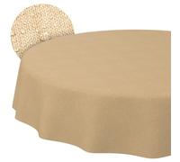 ANRO Washable Tablecloth Beige Linen Look Round Diameter 120 cm Indoor | Weatherproof Garden Tablecloth - Coated Fabric Table Linen - Dirt & Water-Repellent - Easy Care