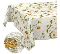 ANRO Washable Tablecloth Daisy White Rectangular 240 x 140 cm - Water-Repellent Indoor Outdoor Lotus Effect with Hem