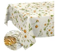ANRO Washable Tablecloth Daisy White Rectangular 350 x 140 cm - Water-Repellent Indoor Outdoor Lotus Effect Cut Edge