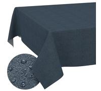 ANRO Washable Tablecloth Dark Blue Linen Look Rectangular 240 x 140 cm - Garden Tablecloth Indoor Outdoor Water-Repellent Dirt-Repellent Easy Care Cut Edge