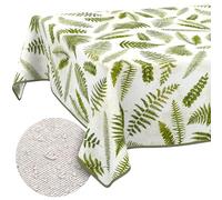 ANRO Washable Tablecloth Fern Rectangular 180 x 140 cm - Water Resistant Indoor Outdoor Lotus Effect with Hem