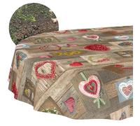 ANRO Washable Tablecloth Hearts Oval 200 x 140 cm - Water-Repellent Indoor Outdoor Lotus Effect Cut Edge