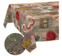 ANRO Washable Tablecloth Hearts Rectangular 200 x 140 cm - Water-Repellent Indoor Outdoor Lotus Effect with Hem