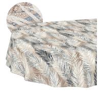 ANRO Washable Tablecloth Leaves Grey Beige Oval 240 x 140 cm - Water-Repellent Indoor Outdoor Lotus Effect Cut Edge
