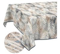 ANRO Washable Tablecloth Leaves Grey Beige Rectangular 180 x 140 cm - Water Resistant Indoor Outdoor Lotus Effect with Hem