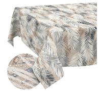 ANRO Washable Tablecloth Leaves Grey Beige Rectangular 220 x 140 cm - Water-Repellent Indoor Outdoor Lotus Effect Cut Edge