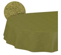 ANRO Washable Tablecloth Olive Green Linen Look Oval 160 x 140 cm - Garden Tablecloth Indoor Outdoor Water-Repellent Dirt-Repellent Easy Care Cut Edge