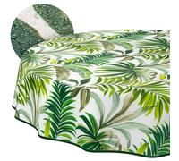 ANRO Washable Tablecloth Palm Trees Round 140 cm - Water Resistant Indoor Outdoor Lotus Effect with Hem