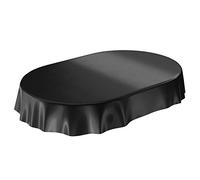 Anro Washable Tablecloth, Shiny Oilcloth, Monochrome, Wax Cloth, Black , Schnittkante Oval 140 x 180cm